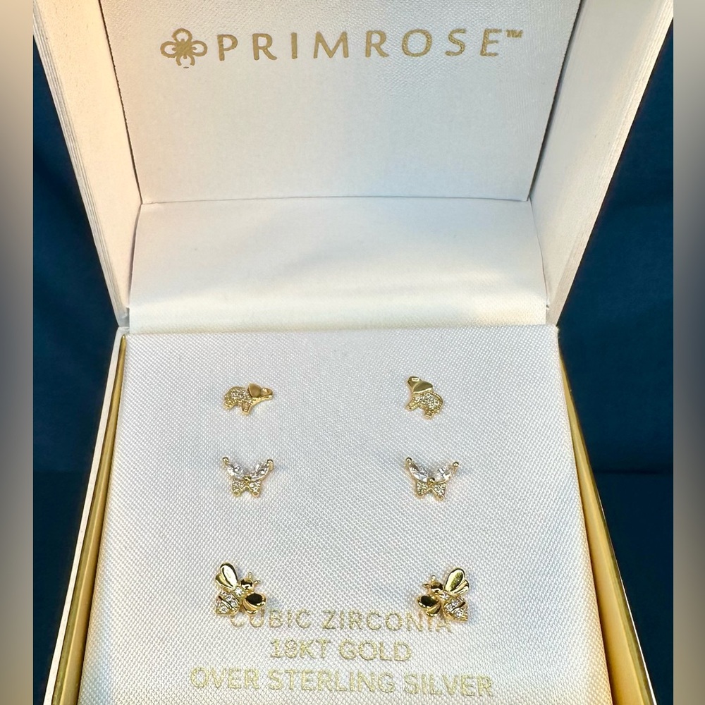 PRIMROSE 18kt Gold over Sterling Silver Earrings Elephant, Butterfly, Bumble Bee